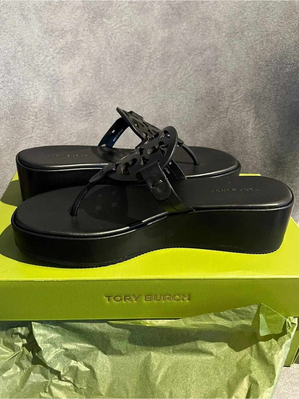 Tory Burch Women’s Sandals Miller Wedge 25 MM Black Size 6 US